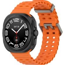 Lewufor Samsung Galaxy Watch 7 Ultra 47MM Uyumlu Dalgalı Delikli Metal Tokalı Silikon Kordon