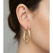 Hoolya Design Xuping Özel Tasarım Üçlü Halka Gold Çelik Küpe 3cm