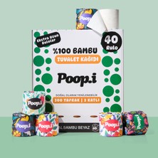 Poop.i %100 Bambu "extra Uzun Rulo" 40 Tuvalet Kağıdı Floral Doğal Beyaz