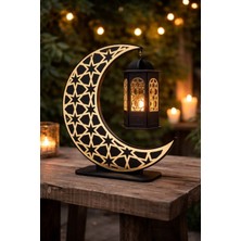 Allians Ramazan Temalı Fenerli Ahşap Masa Üstü Dekor, Işıklı, 25 cm