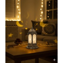 Allians Parlak 16 cm Gümüş Tabanlı Ramazan Ledli Dekoratif Fener
