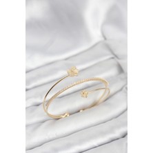 Leur Yonca Çiçek Model Pirinç Gold Renk Kadın Bileklik