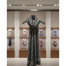 Derosa F Desen Çift Taraflı Jakar Şal - Gri