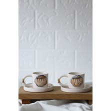 Allians El Yapımı 2'li Seramik Türk Kahvesi Fincanı, Ramazan Fenerli, 24K Detaylı