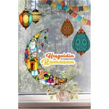 Allians Renkli Ramazan Sarkıtlar ve Ay Dekoratif Duvar Cam Sticker Seti