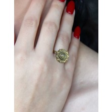 Esha Doğal Taş Sitrin Yuvarlak Doğal Taşlı Antik Model Kadın Ayarlanabillir Yüzük EUY92S