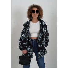 Zelish My Sister Soyut Desenli Fermuarlı Kapüşonlu Sweatshirt
