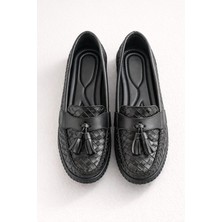 Slipcat Kadın Örgü Desenli Püsküllü Rahat Comfort Loafer