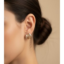 Hoolya Design Xuping Modern Tasarımlı Zirkon Taşlı Gold Çelik Küpe