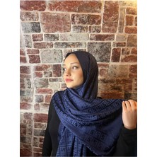 Derosa F Desen Çift Taraflı Jakar Şal-Lacivert