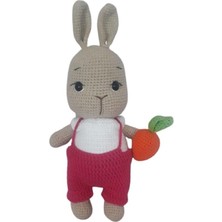 Fuşya Pembesi Tulumlu Havuçlu Bal Yanak Tavşan Amigurumi Organik Oyuncak