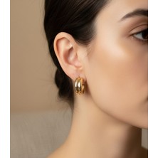 Hoolya Design Xuping Modern Tasarım Çift Halka Görünümlü Gold Çelik Küpe