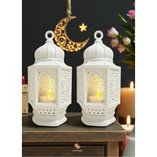 Allians 2'li Beyaz Ramazan Feneri Seti, Tealight Mum Hediyeli, Dekoratif ve Şık