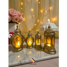 Allians 4’lü Gold Hilal Ramazan Feneri Seti 19CM/15CM + LED Tealight Hediyeli