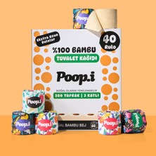 Poop.i %100 Ağartılmamış Bambu "MEGA RULO" 40 Tuvalet Kağıdı Floral Doğal Bej