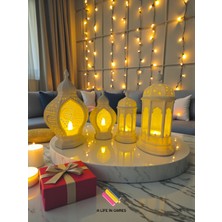 Allians 4'lü Beyaz Hilal Desenli Ramazan Feneri Seti, LED Hediyeli, 15-19CM
