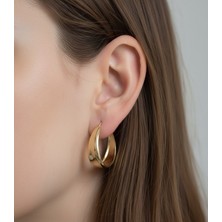 Hoolya Design Xuping Modern Tasarım Halka Model Gold Renk Çelik Küpe