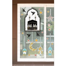Allians Ramazan Temalı Cam Duvar Sticker, Kabe, Kuşlar ve Fener Tasarımı