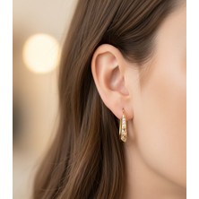 Hoolya Design Xuping Kuyumcu Serisi Damla Model Zirkon Taşlı 14K Gold Çelik Küpe
