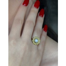 Esha Store Doğal Taş Aytaşı Yuvarlak Doğal Taşlı Antik Ayarlanabilir Kadın Yüzük EUY92AY