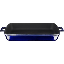 Braventa Collection Lava Metal Premium Serisi - Döküm Rosto ve Fırın Tepsisi, Dikdörtgen, 26X40 Cm, Majolik Mavi