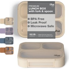 Braventa Collection Citron Citron Çatal ve Kaşıklı Bento Beslenme Kutusu Seti - Beige 1061015