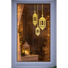 Allians Şık Ramazan Cam ve Ayna Sticker, Sarkıt Fener Tasarımı, 20X46,5 Cm, Gold