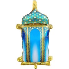 Allians Mavi Gold Ramazan Folyo Balon, Islami Motifli Kandil Süsü 40X30 cm