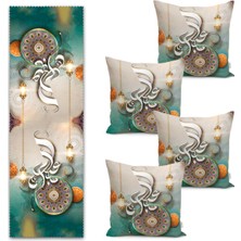 Allians Mandala Tasarımlı Ramazan Feneri Motifli Runner ve Kırlent Kılıfı Seti