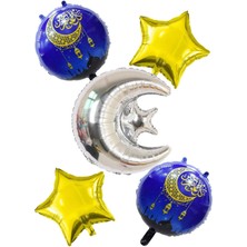 Allians Ramazan Temalı 5'li Folyo Balon Seti, Gümüş Ayyıldız ve Fener Tasarımlı