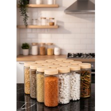 3'lü Jumbo Boy Cam Erzak Kavanoz Seti Çizgili Kavanoz Bakliyat Saklama Kabı 1500 ml