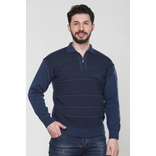 Erkek Orta Yaş ve Üzeri Triko Örgü Desenli Akrilik Kışlık Baba Cepli Polo Yaka Kazak