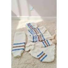 Mavi Kahve Triko 5 Parça Set | Kışlık Erkek Bebek | Kalın Örgü Sıcak | Minik Dünya