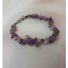 Shine Elagance Mor Renginde Kırık Kesim Ametist Doğal Taş Kadın Bileklik Kapamaları Gümüş Rengi Çelik Sevgililer Günü Hediyesi