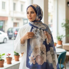 Revam Collection Gül Desen Pamuk Şal Lacivert