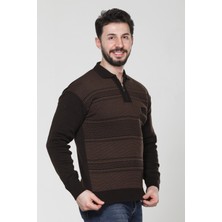 Erkek Orta Yaş ve Üzeri Triko Örgü Desenli Akrilik Kışlık Baba Cepli Polo Yaka Kazak