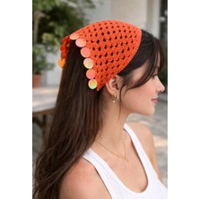 Ges Shop Kadın Oranj El Örgüsü Üçgen Tasarım Model Bandana Saç Aksesuarı