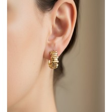 Hoolya Design Xuping Kalın Zikzak Halka Gold Çelik Küpe