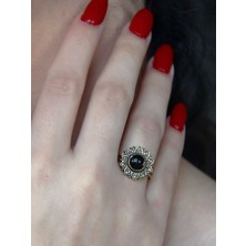 Esha Doğal Taş Oniks Yuvarlak Doğal Taşlı Antik Ayarlanabilir Antik Kadın Yüzük EUY92O