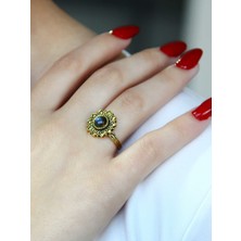 Esha Store Doğal Taş Labradorit Yuvarlak Doğal Taşlı Antik Ayarlanabilir Kadın Yüzük EUY92LBT