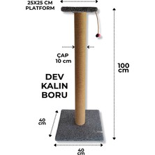 Özbience Gri Kalın Borulu 100 cm Kedi Tırmalama Tahtası, Dayanıklı ve Şık Tasarım