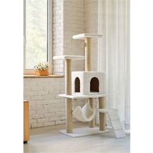 Özbience Yumuşak ve Konforlu Hamaklı Yuvalı Kedi Tırmalama Evi, Beyaz Renk