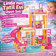 Trust Store Linda’nın Tatil Evi Oyun Seti – 3 Katlı, 5 Odalı, Havuzlu ve Aksesuarlı Oyun Evi