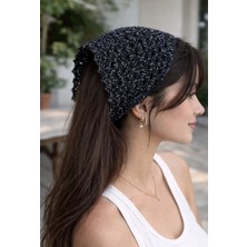 Ges Shop Kadın El Örgüsü Siyah Simli Ip Üçgen Tasarım Model Bandana Saç Aksesuarı