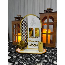 Allians Şık Ahşap Ayna ve Pleksi Ramazan Takvimi, Iftar Duası Hediyeli, Beyaz-Gold