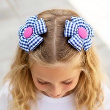 Woodycord El Yapımı Pofuduk Kareli Ikili Çiçek Toka Seti