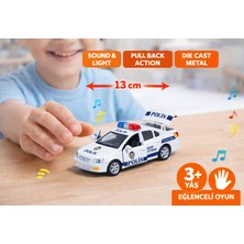 Direkstoktan Diecast Metal Işıklı Çek Bırak Polis Arabası 13 cm