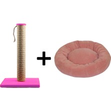 Özbience Kedi Tırmalama Tahtası ve Simit Yatak Seti, Pembe Açık, 2'li, Konforlu ve Sevimli