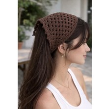 Ges Shop Kadın Acıkahve El Örgüsü Üçgen Tasarım Model Bandana Saç Aksesuarı