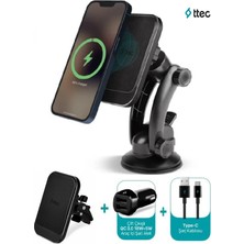 Ttec Vantuzlu Izgaralı Petek Magsafe Uyumlu Kablosuz Şarj Özellikli Mıknatıslı Araç Içi Telefon Tutucu